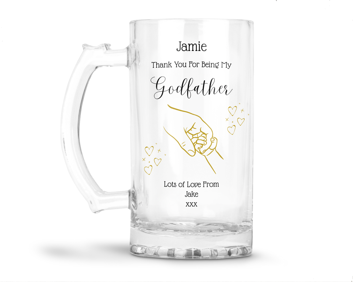 Personalised 16oz Clear Glass Tankard (0.8 Pint) - Godfather Hands Design