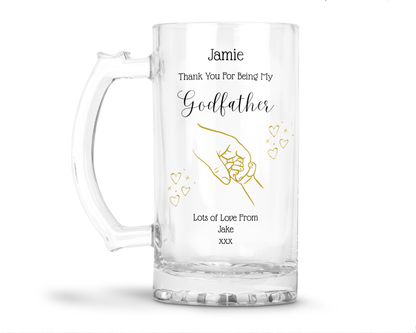 Personalised 16oz Clear Glass Tankard (0.8 Pint) - Godfather Hands Design