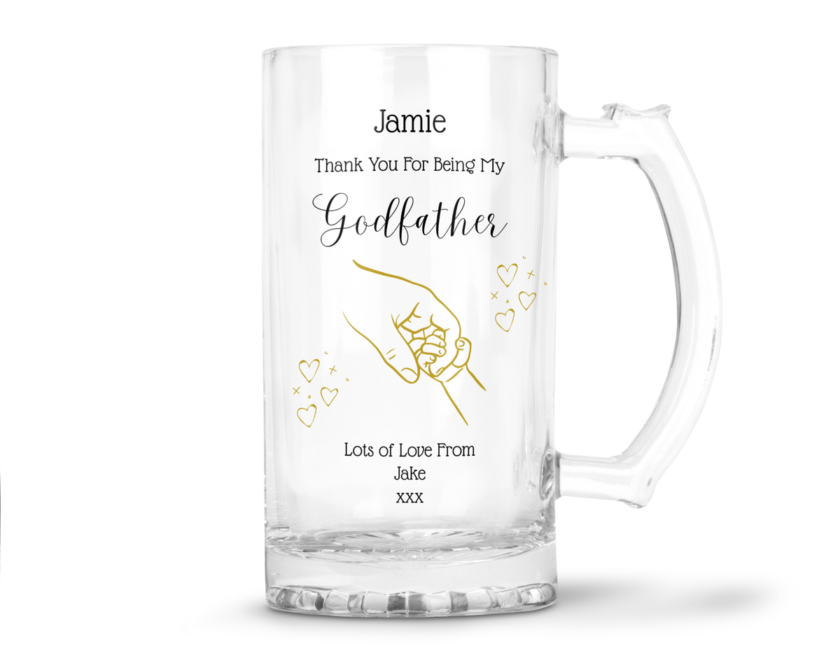 Personalised 16oz Clear Glass Tankard (0.8 Pint) - Godfather Hands Design