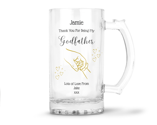 Personalised 16oz Clear Glass Tankard (0.8 Pint) - Godfather Hands Design