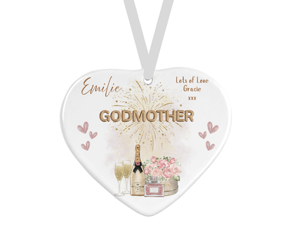 Personalised Ceramic Heart - Godmother Champagne Design