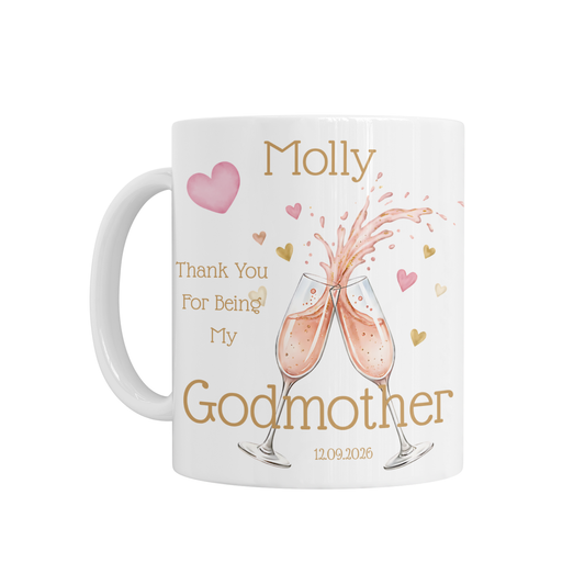 Personalised Ceramic Mug - Godmother Champagne Glasses Design
