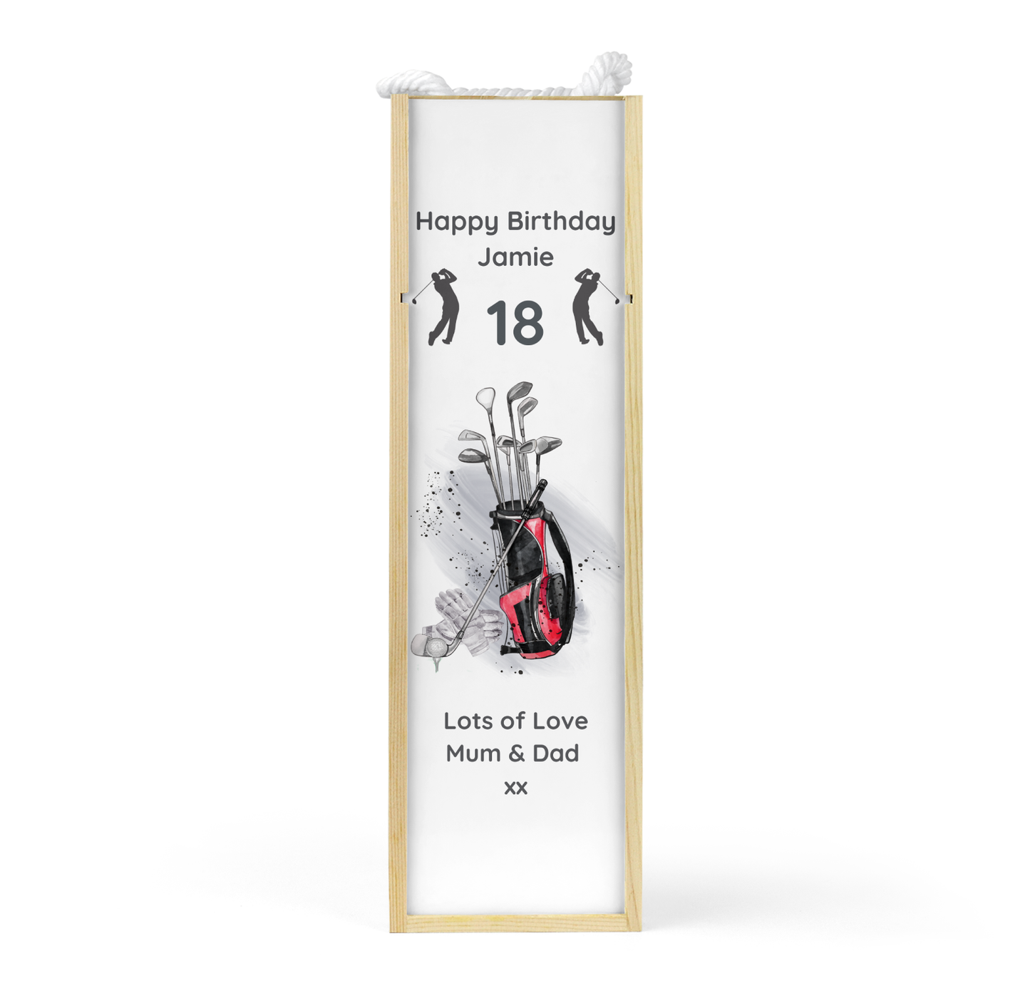 Personalised Wooden Wine Bottle Gift Box - Golf Design