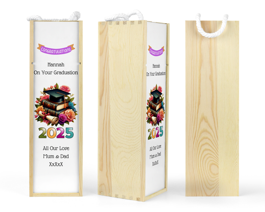 Personalised Wooden Bottle Gift Box - Graduation Roses