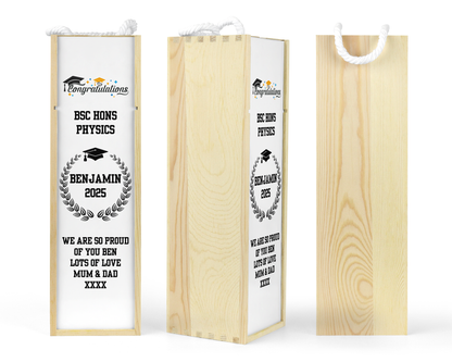 Personalised Wooden Wine Bottle Gift Box - Graduation Design