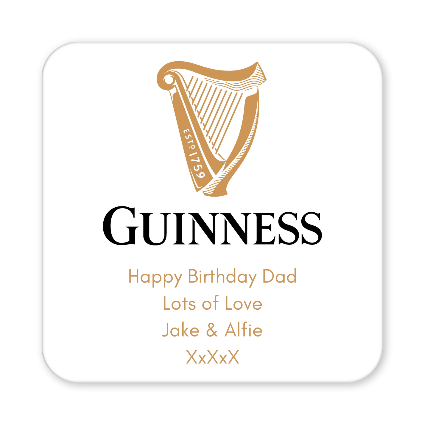 Personalised Guinness Coaster & Keyring with Treats in Gift Box Letterbox Friendly