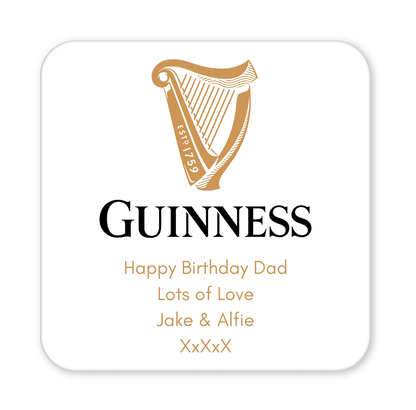 Personalised Guinness Coaster & Keyring with Treats in Gift Box Letterbox Friendly