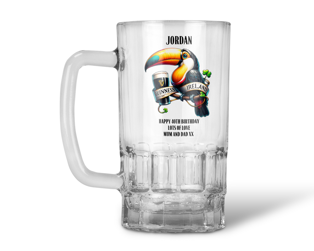 Personalised 20oz Pint Clear Glass Beer Tankard Mug - Guinness Design