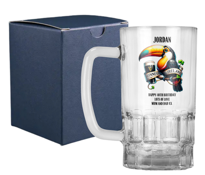 Personalised 20oz Pint Clear Glass Beer Tankard Mug - Guinness Design
