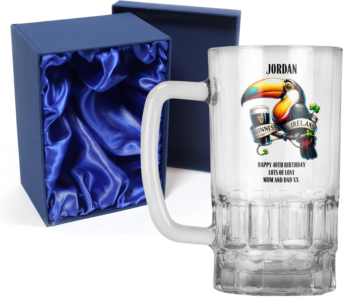 Personalised 20oz Pint Clear Glass Beer Tankard Mug - Guinness Design