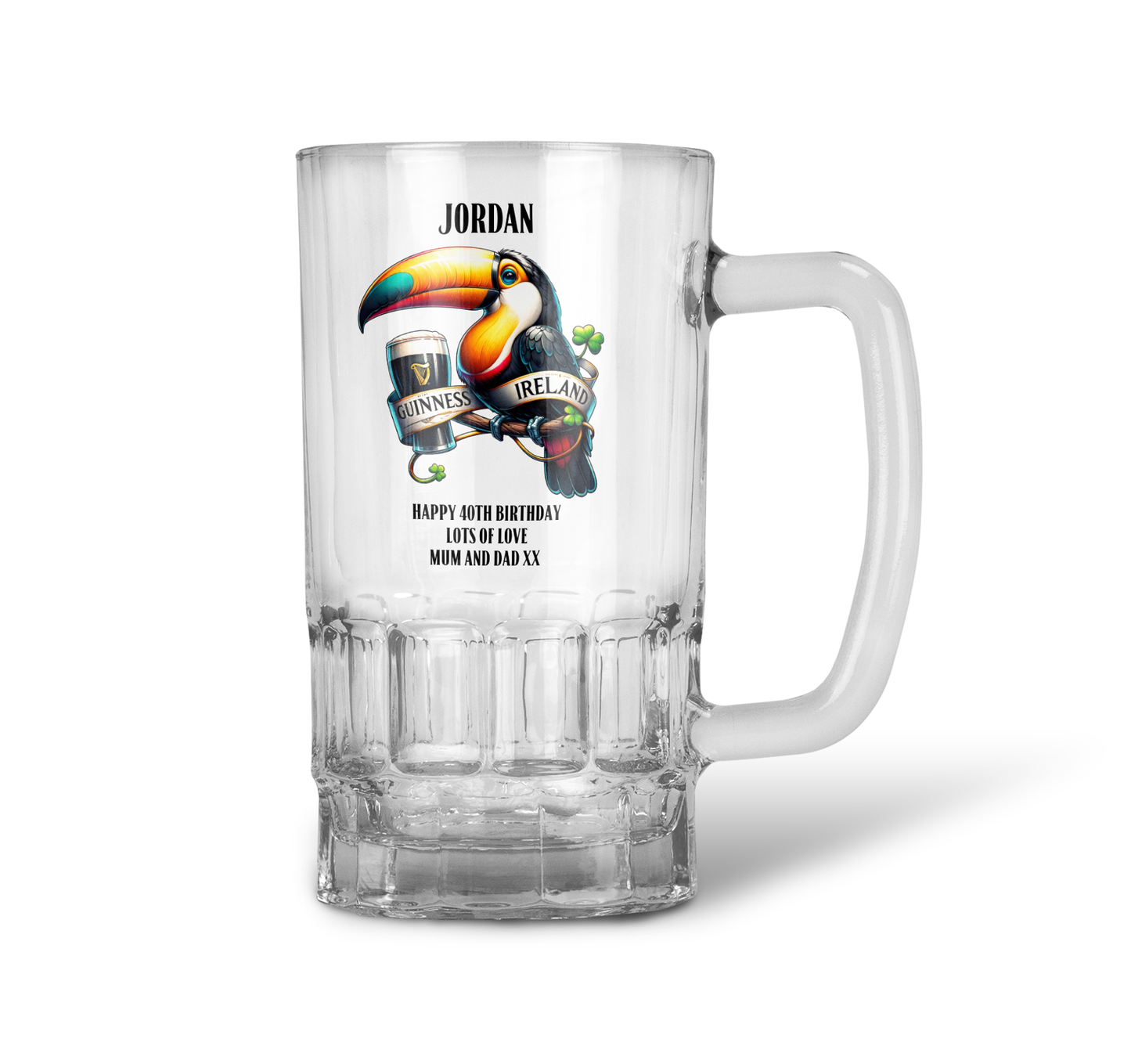 Personalised 20oz Pint Clear Glass Beer Tankard Mug - Guinness Design