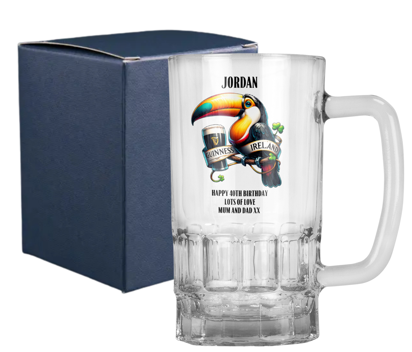 Personalised 20oz Pint Clear Glass Beer Tankard Mug - Guinness Design
