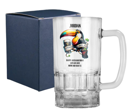 Personalised 20oz Pint Clear Glass Beer Tankard Mug - Guinness Design