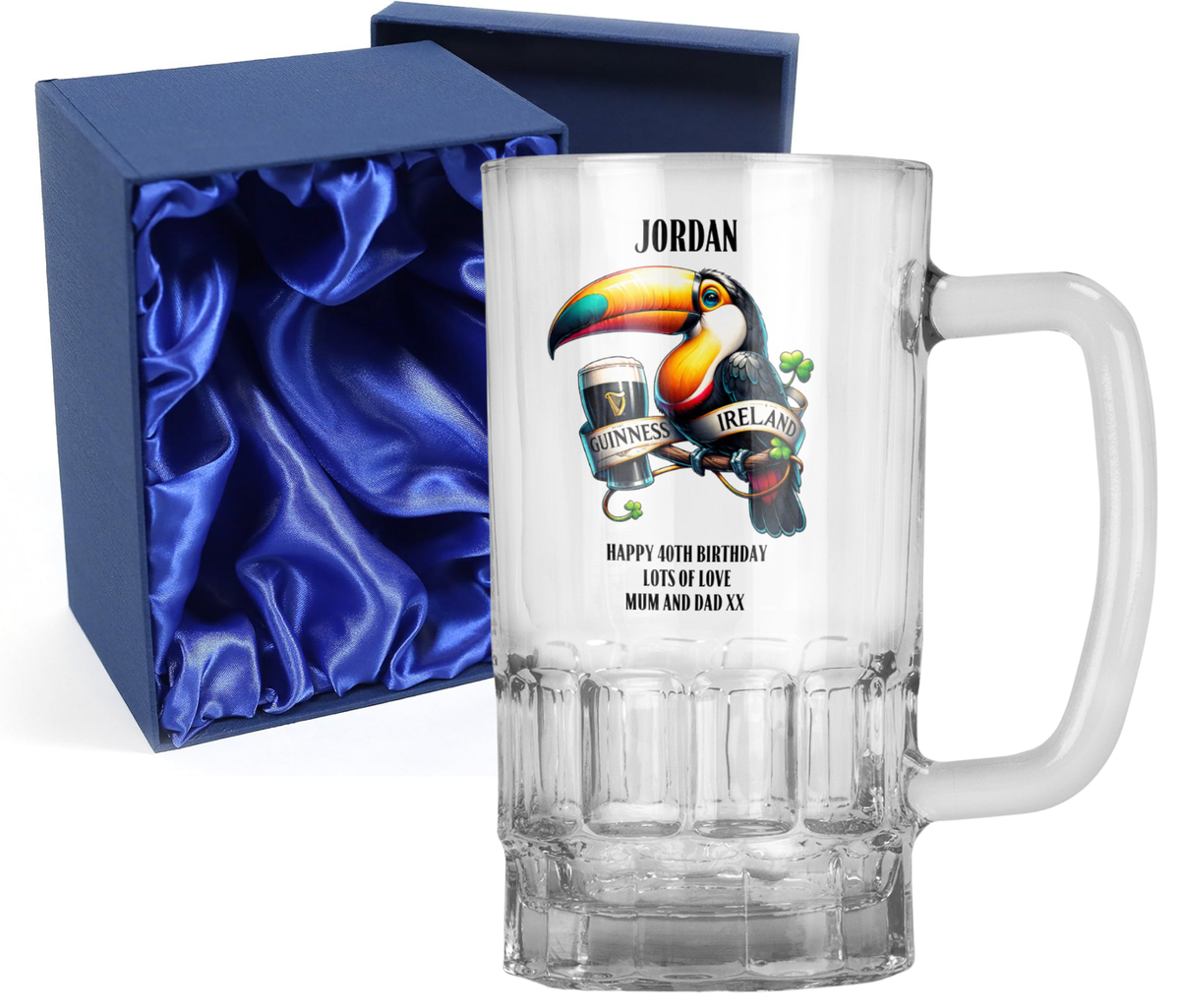Personalised 20oz Pint Clear Glass Beer Tankard Mug - Guinness Design
