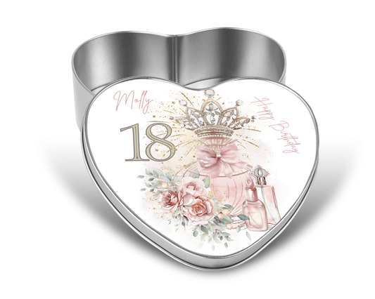 Personalised Heart Sweet Keepsake Tin - 18th Birthday Crown
