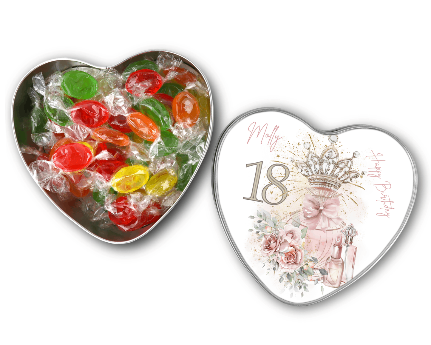 Personalised Heart Sweet Keepsake Tin - 18th Birthday Crown