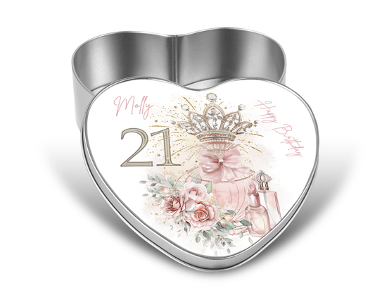 Personalised Heart Sweet Keepsake Tin - 21st Birthday Crown