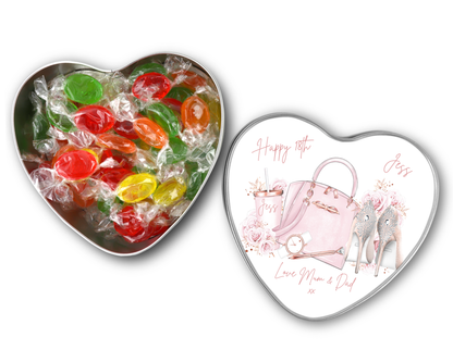 Personalised Heart Sweet Keepsake Tin - Pink Shoes & Handbag
