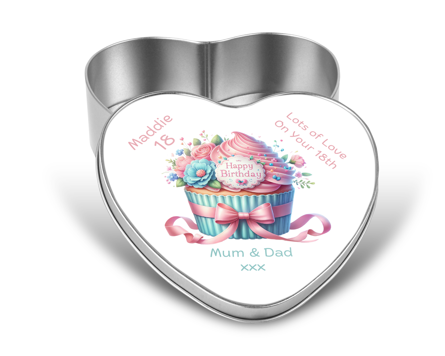 Personalised Heart Sweet Keepsake Tin - Cupcake Birthday