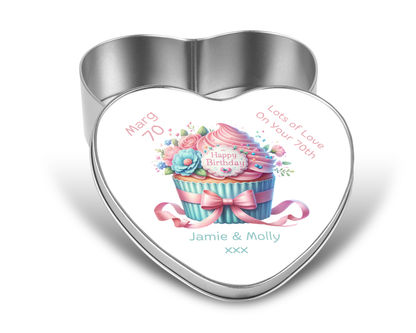 Personalised Heart Sweet Keepsake Tin - Cupcake Birthday