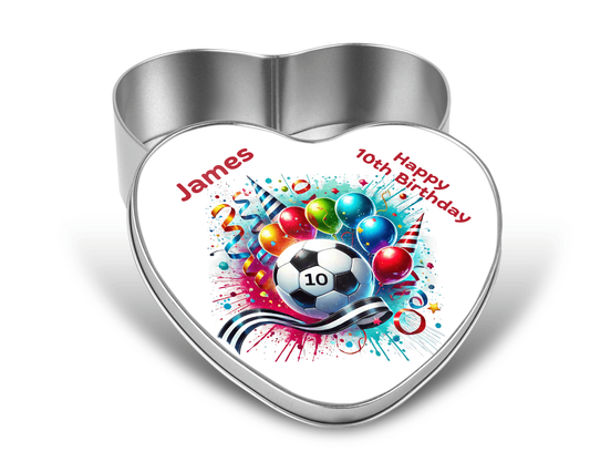 Personalised Heart Sweet Keepsake Tin - Football Birthday