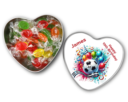Personalised Heart Sweet Keepsake Tin - Football Birthday