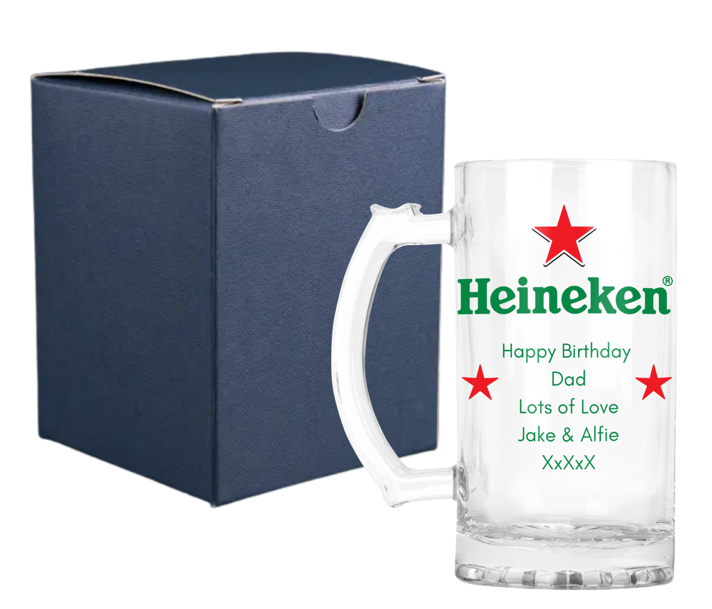 Personalised Glass Beer Tankard Mug - Heineken Lager Design