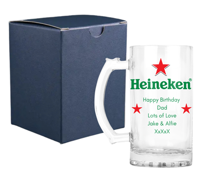 Personalised Glass Beer Tankard Mug - Heineken Lager Design