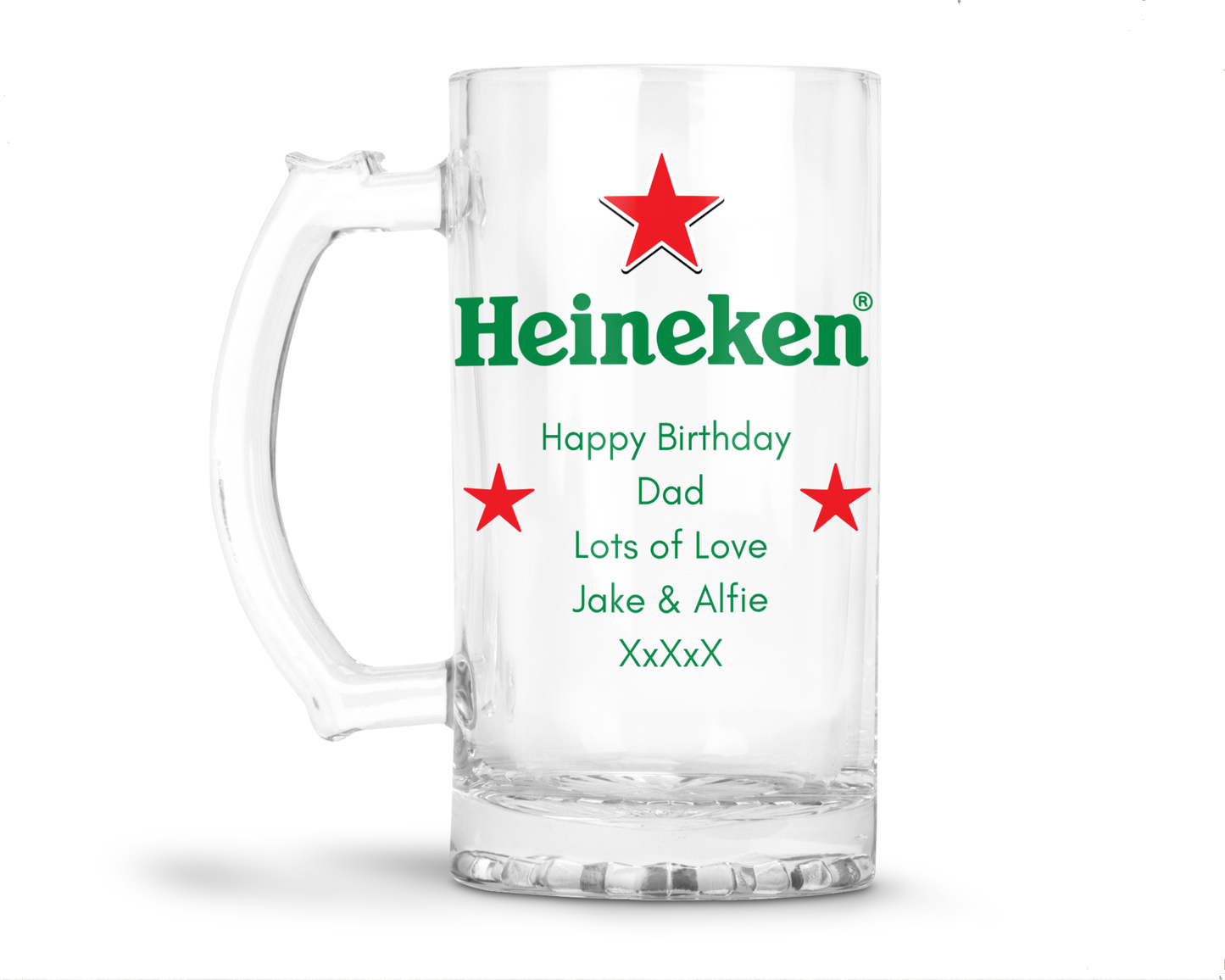 Personalised Glass Beer Tankard Mug - Heineken Lager Design