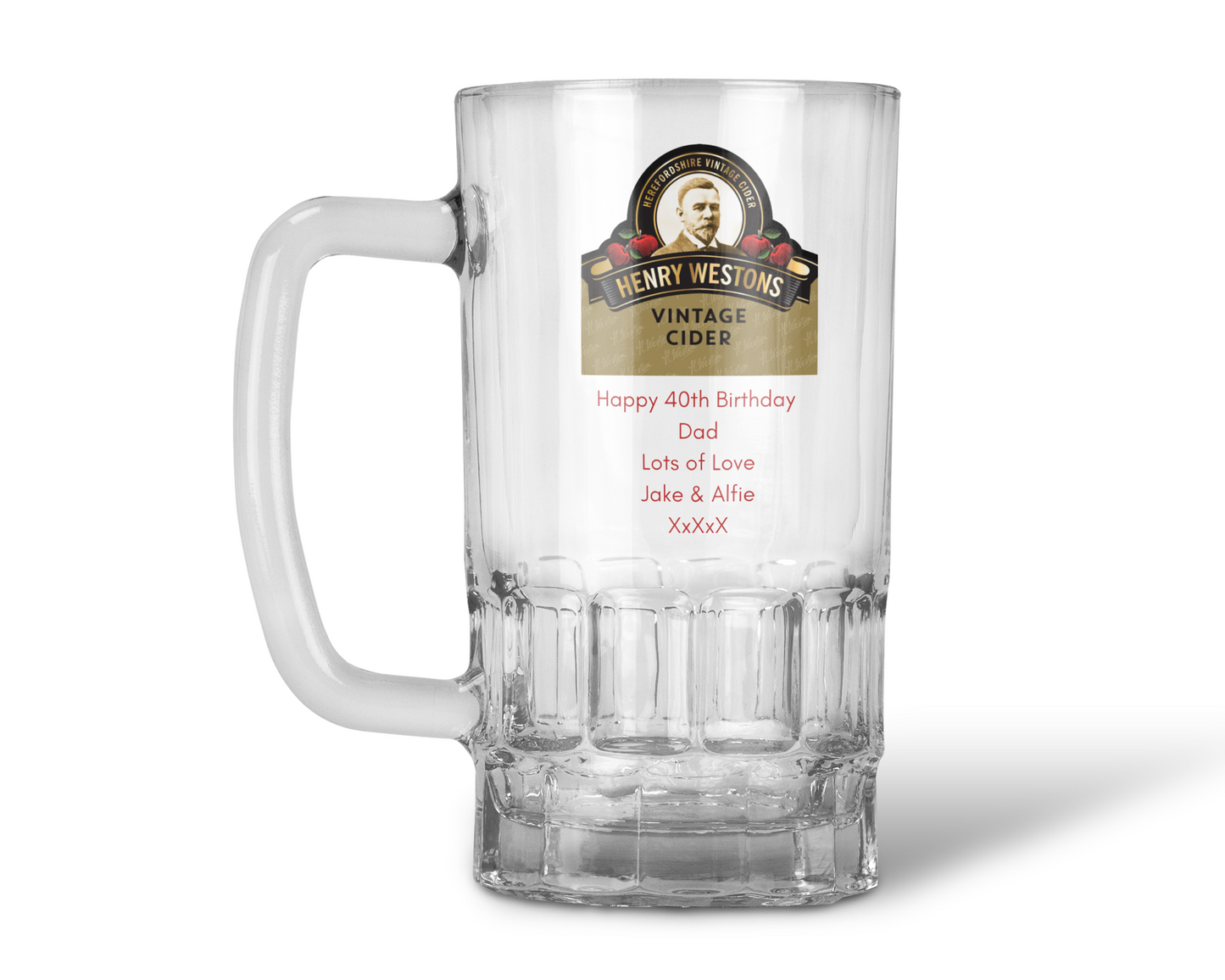 Personalised 20oz Pint Clear Glass Cider Tankard Mug - Henry Weston Cider Design