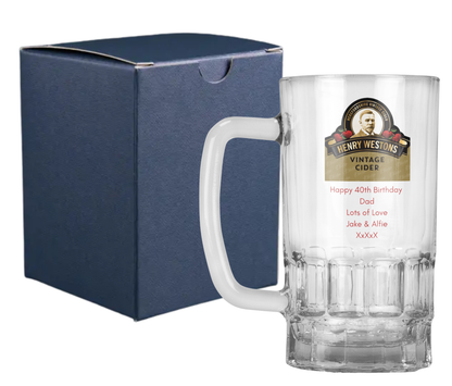 Personalised 20oz Pint Clear Glass Cider Tankard Mug - Henry Weston Cider Design