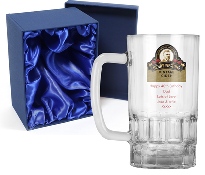 Personalised 20oz Pint Clear Glass Cider Tankard Mug - Henry Weston Cider Design