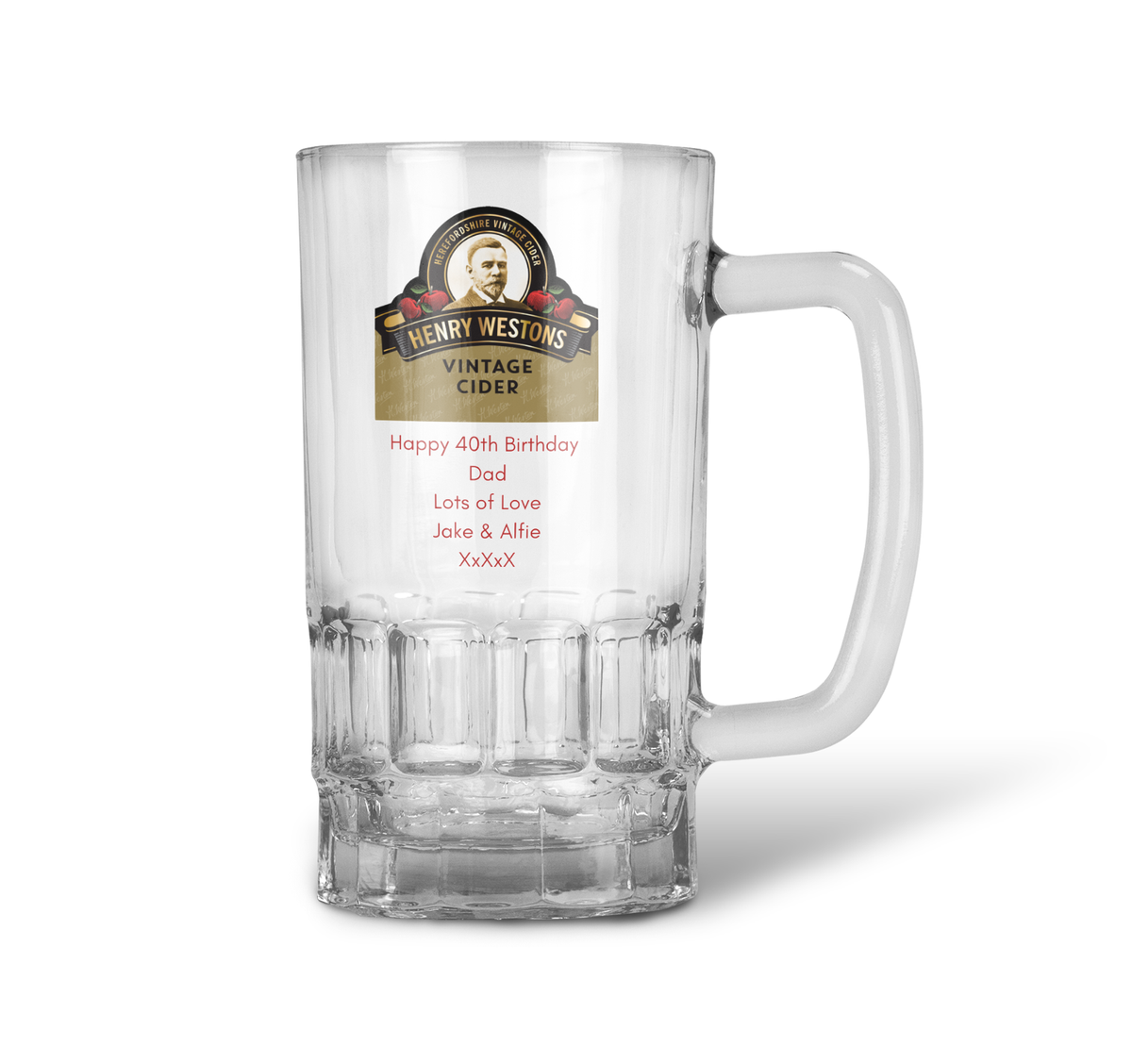 Personalised 20oz Pint Clear Glass Cider Tankard Mug - Henry Weston Cider Design