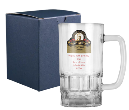 Personalised 20oz Pint Clear Glass Cider Tankard Mug - Henry Weston Cider Design