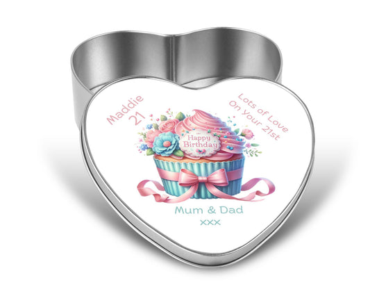 Personalised Heart Sweet Keepsake Tin - Cupcake Birthday