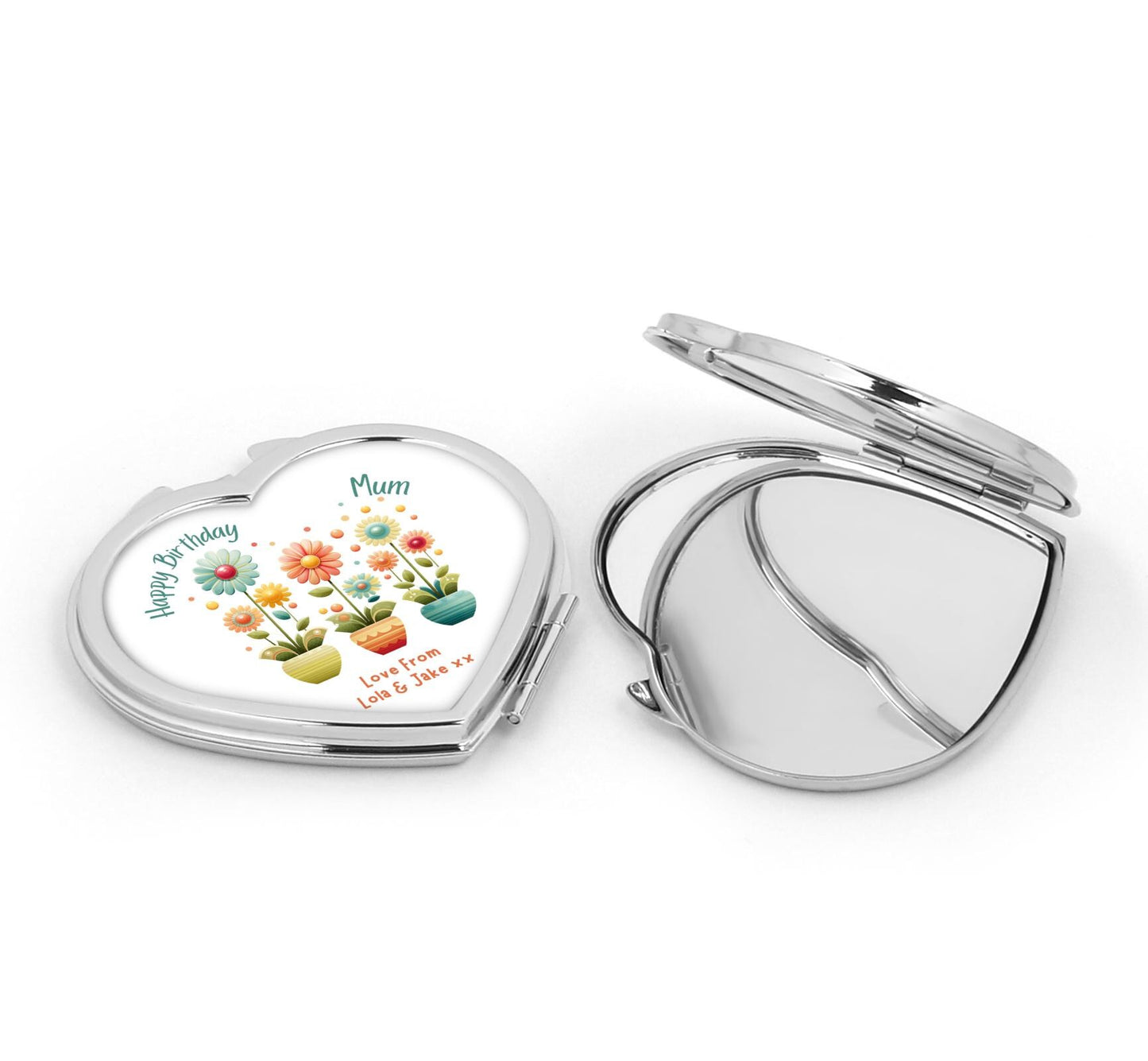 Personalised Heart Compact Mirror - Daisies