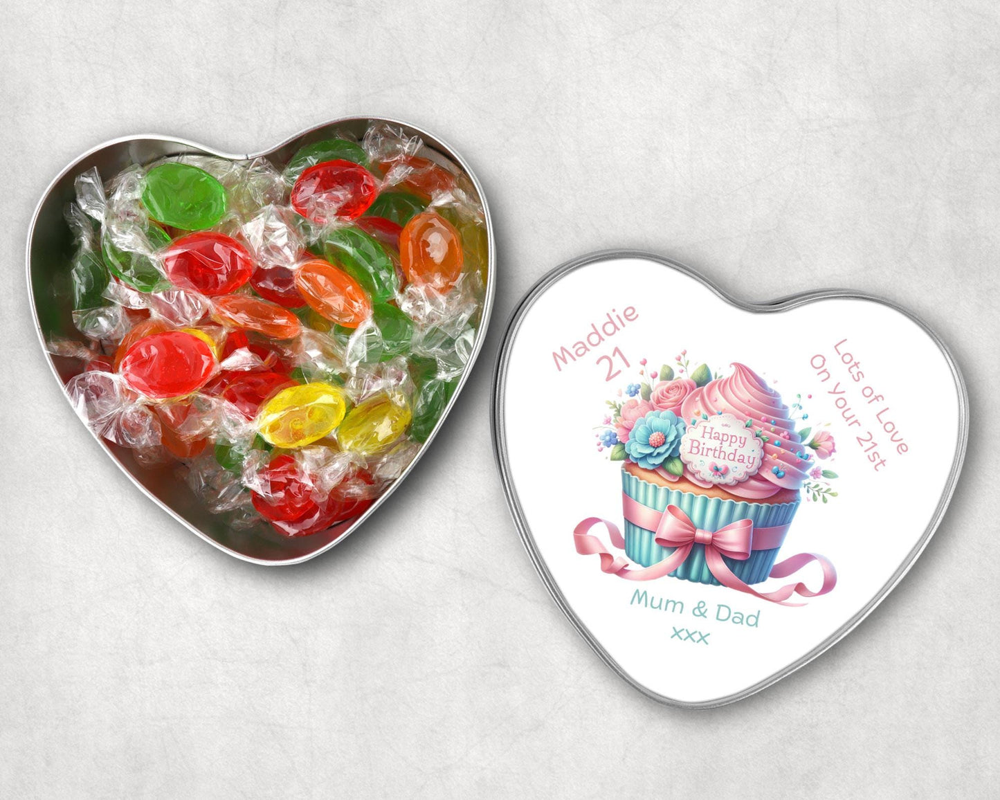 Personalised Heart Sweet Keepsake Tin - Cupcake Birthday