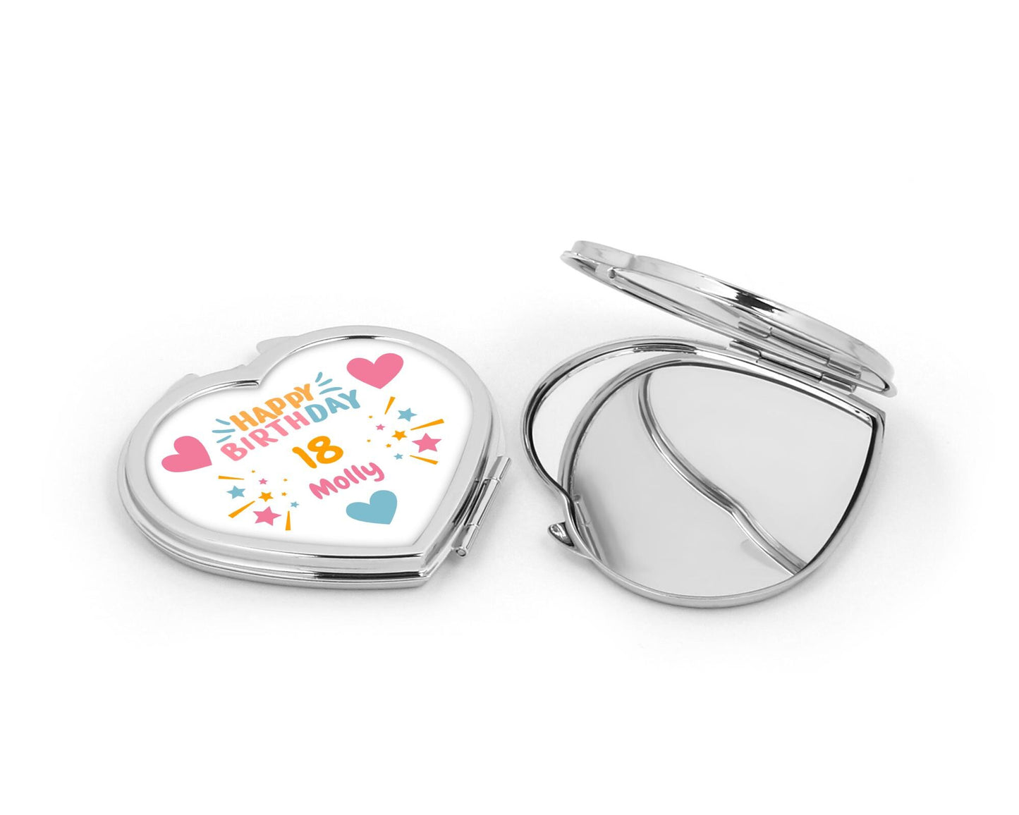 Personalised Heart Compact Mirror - Birthday Hearts & Stars