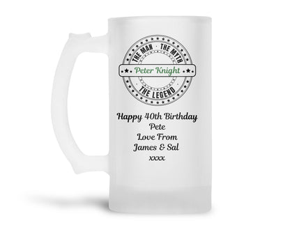 Personalised Frosted Glass Tankard - The Man The Myth The Legend