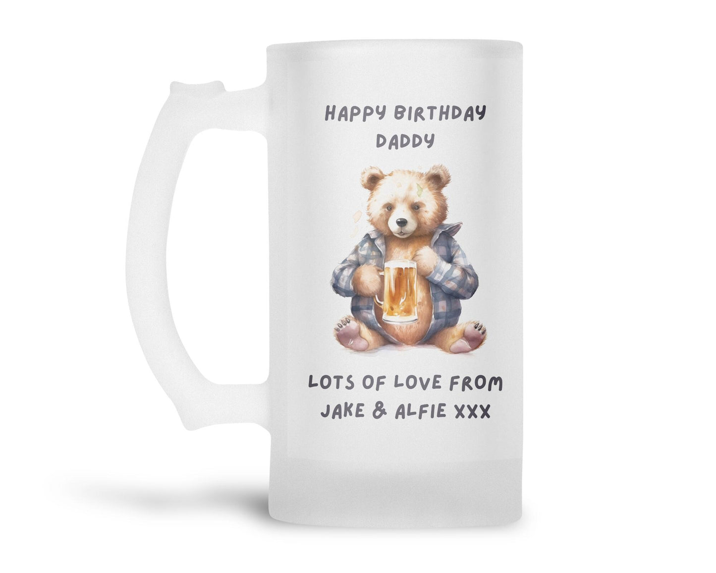 Personalised Frosted Glass Tankard - Beer Bear
