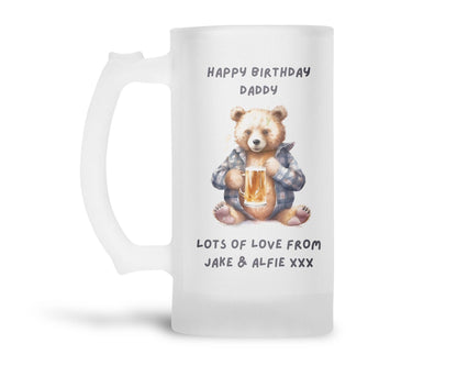 Personalised Frosted Glass Tankard - Beer Bear
