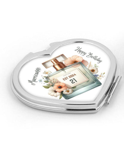 Personalised Heart Compact Mirror - Birthday Perfume