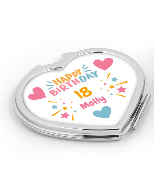 Personalised Heart Compact Mirror - Birthday Hearts & Stars