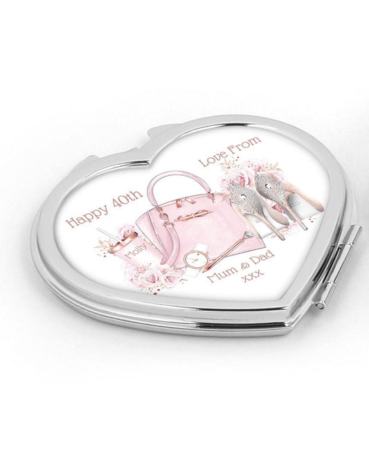 Personalised Heart Compact Mirror - Pink Shoes & Handbag