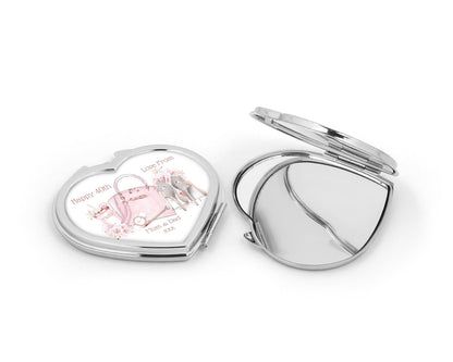 Personalised Heart Compact Mirror - Pink Shoes & Handbag