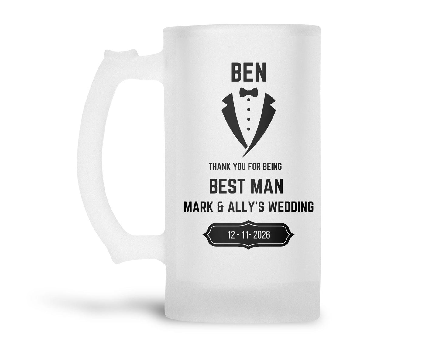 Personalised Frosted Glass Tankard - Best Man Tuxedo Wedding