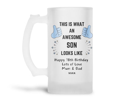 Personalised Frosted Glass Tankard - Awesome Son