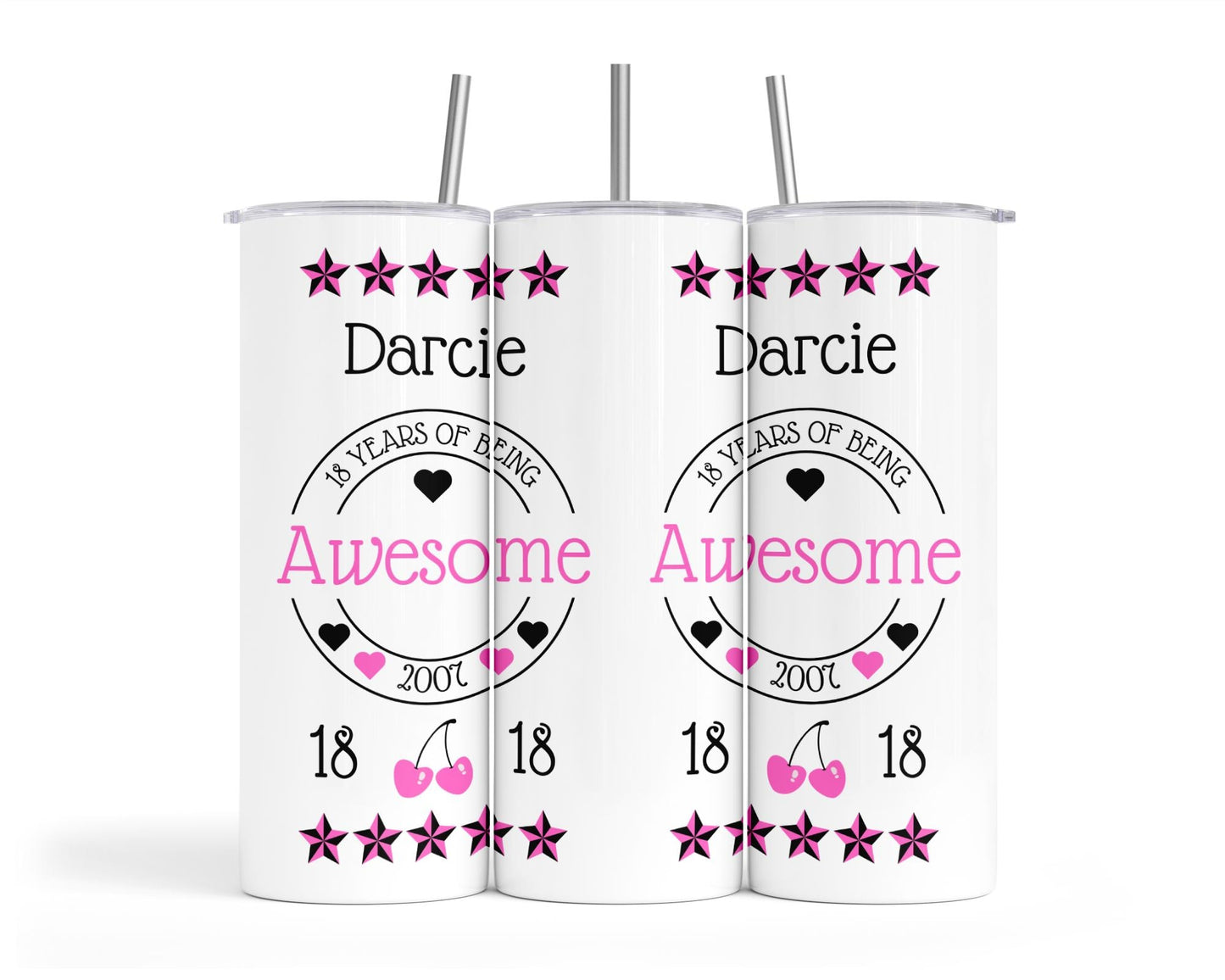 Personalised Insulated Tumbler Travel Bottle - Awesome Birthday Hearts