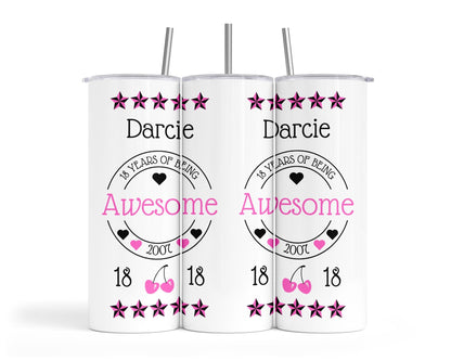 Personalised Insulated Tumbler Travel Bottle - Awesome Birthday Hearts