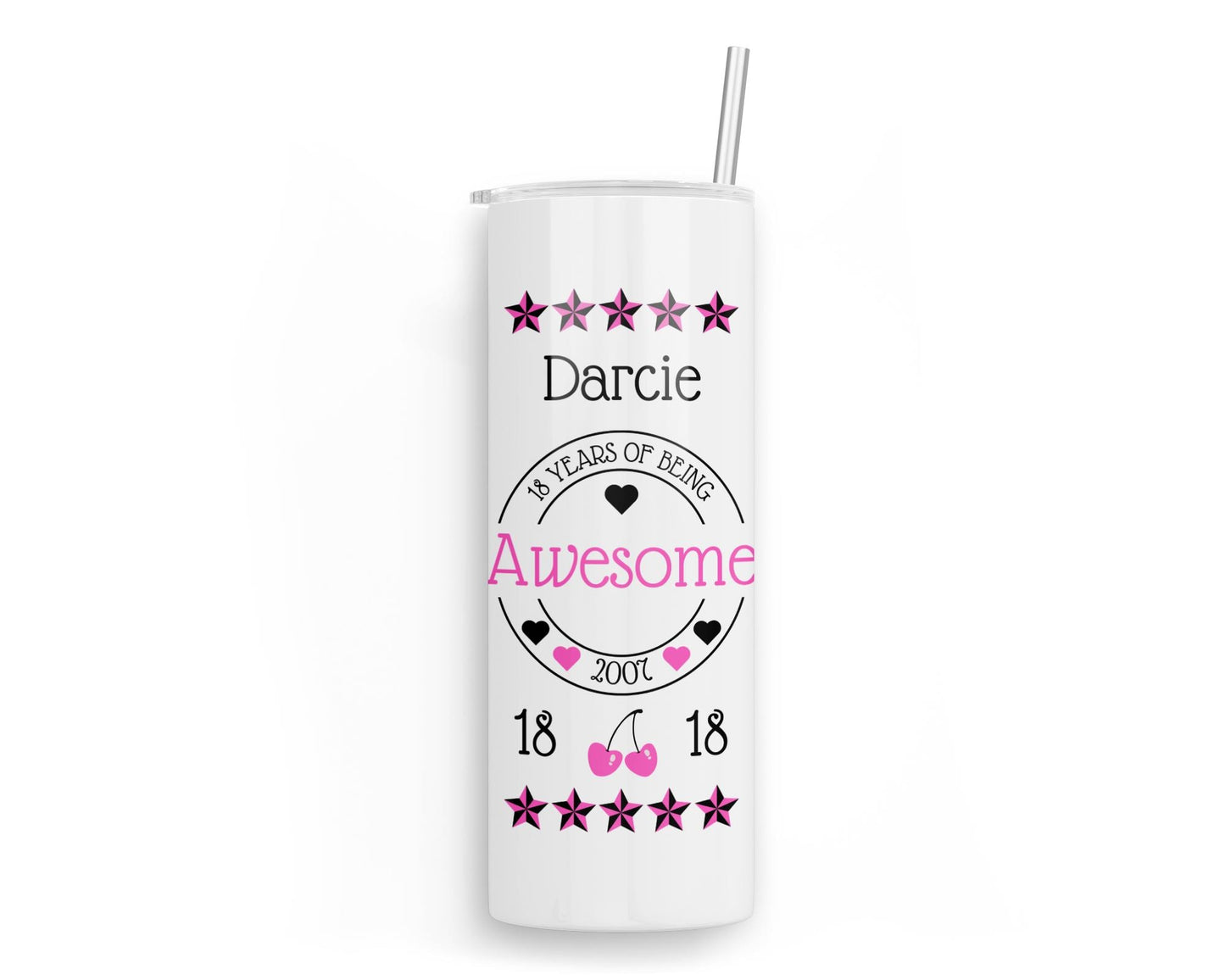Personalised Insulated Tumbler Travel Bottle - Awesome Birthday Hearts